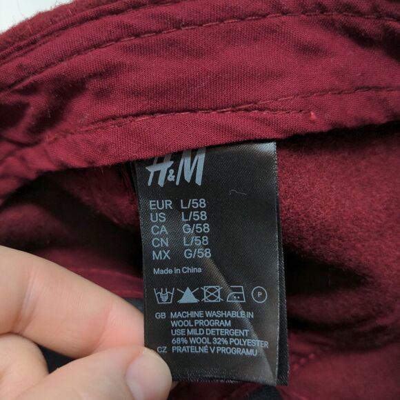 H&M Men's Fitted Hat Red Size L/58 Wool Polyester Blend Blank - Picture 9 of 9